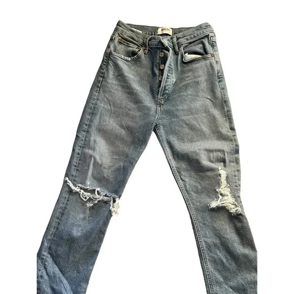 AGOLDE Blue Distressed Straight Leg Jeans Size 26 Riley - Picture 4 of 9